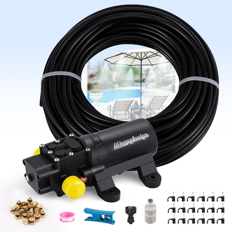 Moongiantgo Outdoor Misting Cooling System with Pump- 116PSI High Pressure Mister with 65.5FT(20M) Water pipe+24 Misting Nozzles 0.02’’+3/4’’ Faucet Adapter - System for Outside Patio Garden Beaches - Image 1